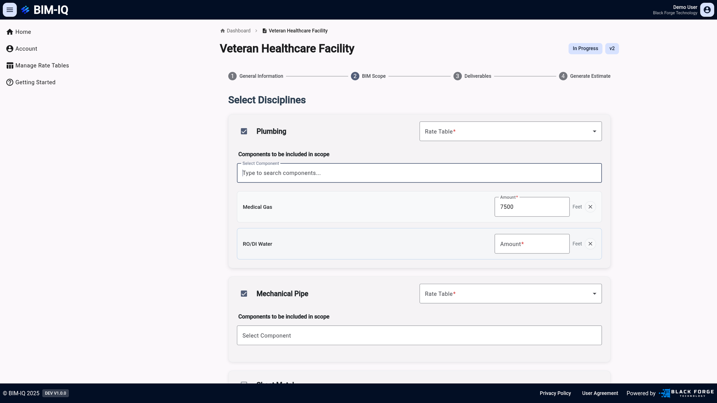 Quantity entry for BIM scope in BIM-IQ