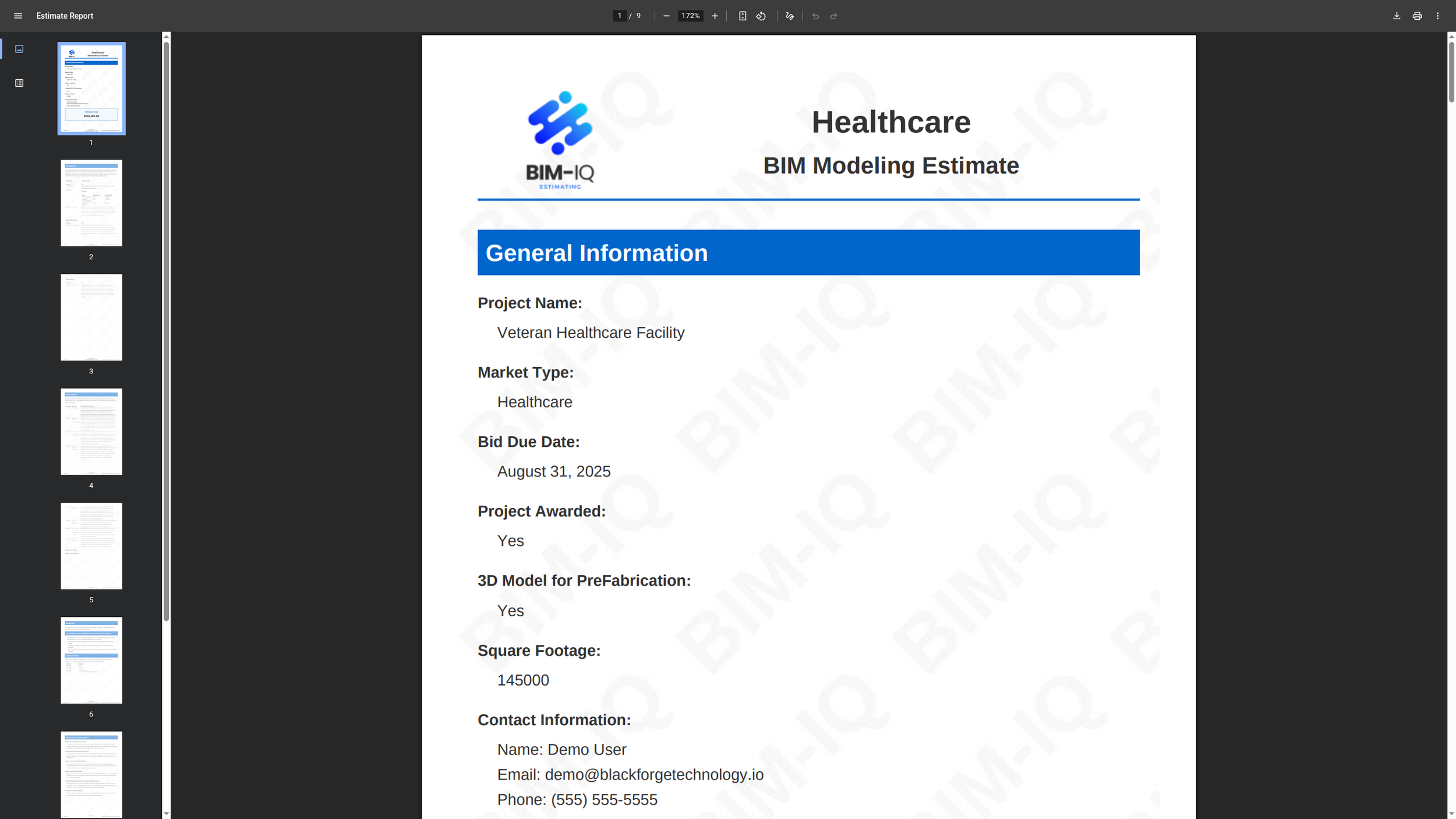 BIM-IQ estimate PDF output preview