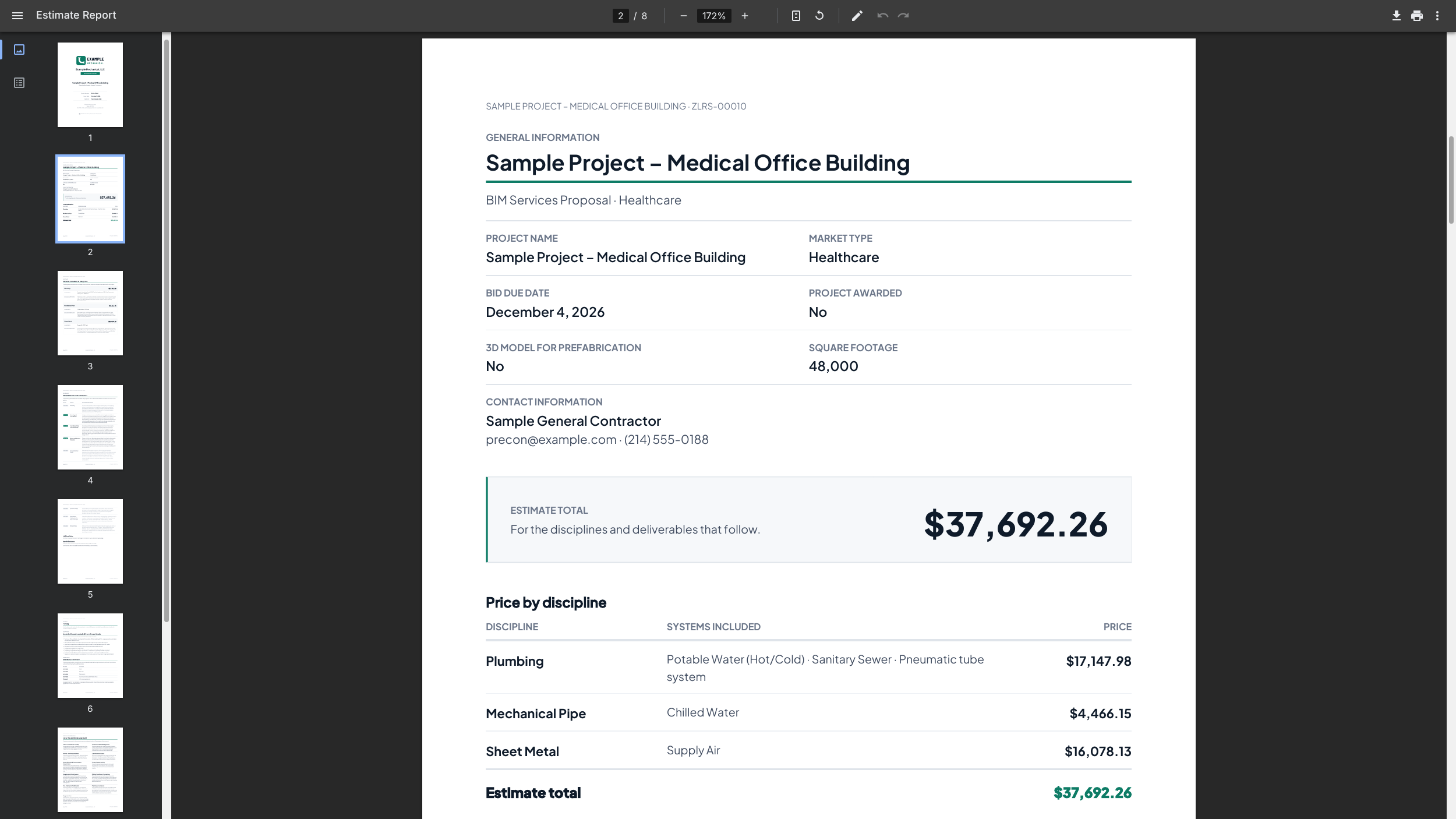 BIM-IQ estimate PDF output preview