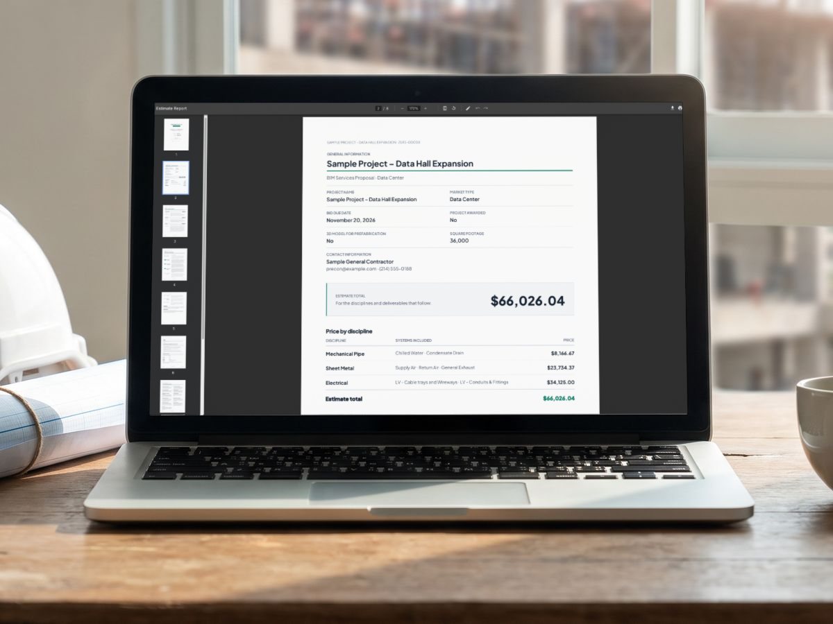 BIM-IQ estimate report open on a laptop