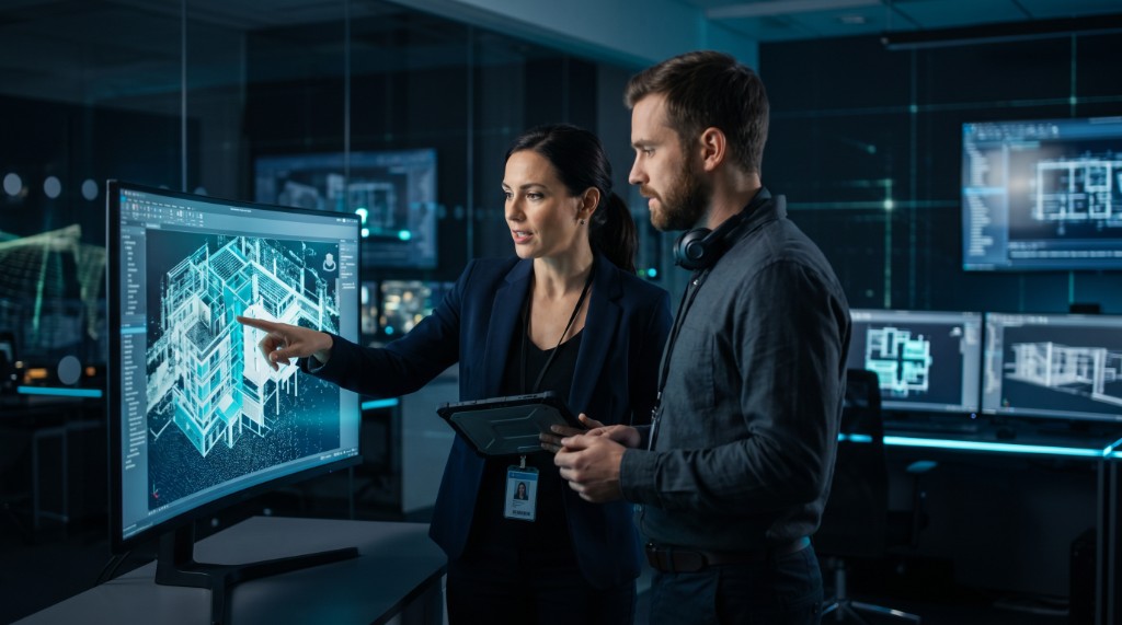 BIM and VDC consultants reviewing a 3D building model — Black Forge Technology